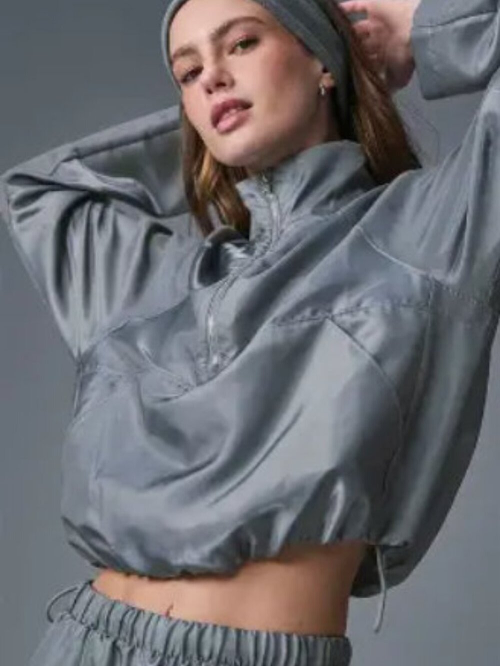 Alo Yoga Cropped Afterglow Pullover Steel Grey Size L